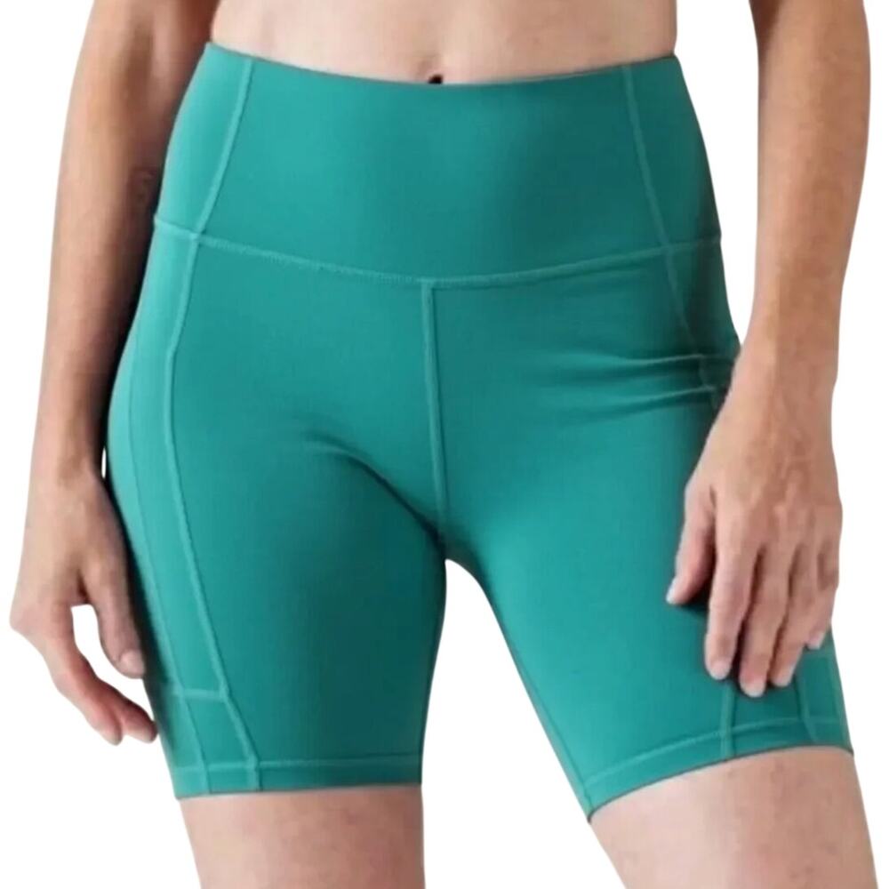 Athleta Ultimate Stash II 9" high rise biker Shorts Teal size M NWT athleisure